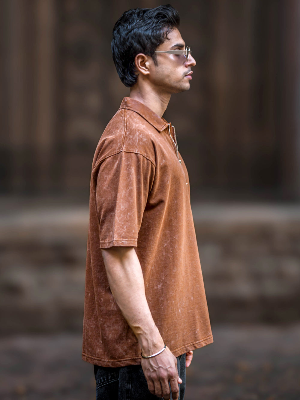 Washed Brooklyn Brown Half Sleeve Polo T-Shirt