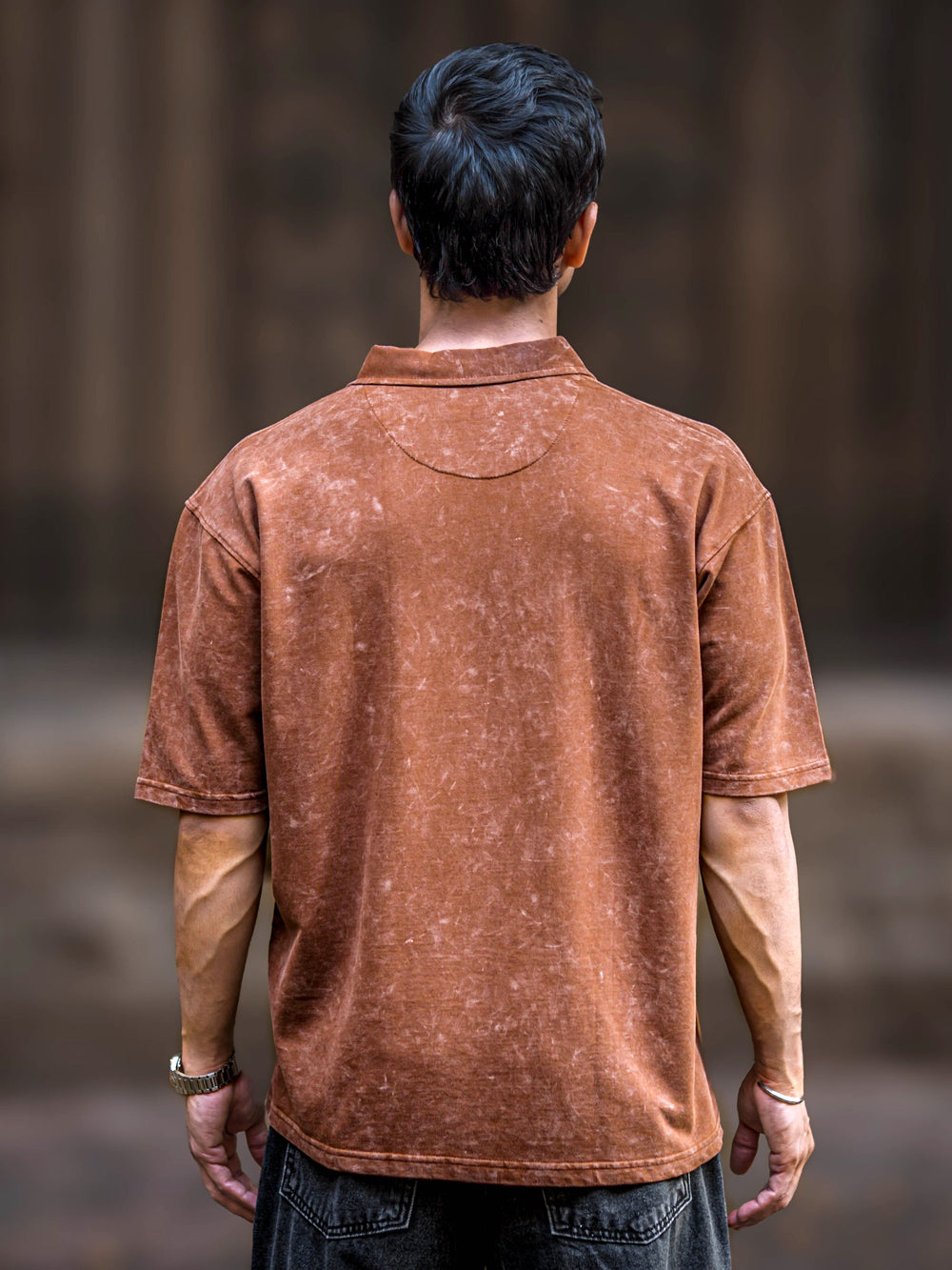 Washed Brooklyn Brown Half Sleeve Polo T-Shirt