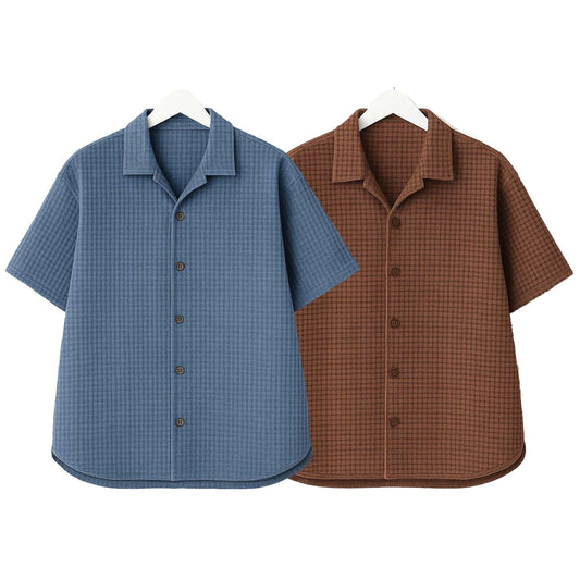 Pack of 2 Waffle Cuben Collar ( Steel Blue & Brown )