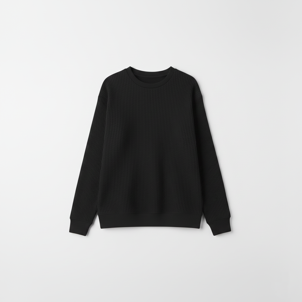 2 Pieces Waffle Knit Tees ( BLACK & CREAM )