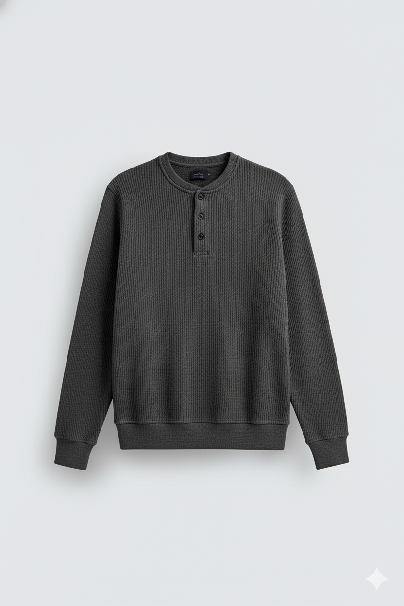 2 Pieces Waffle Knit Henley Pack ( Charcoal + Navy )