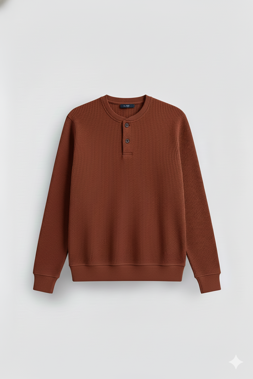 2 Pieces Waffle Knit Henley Pack ( Charcoal + Rust )