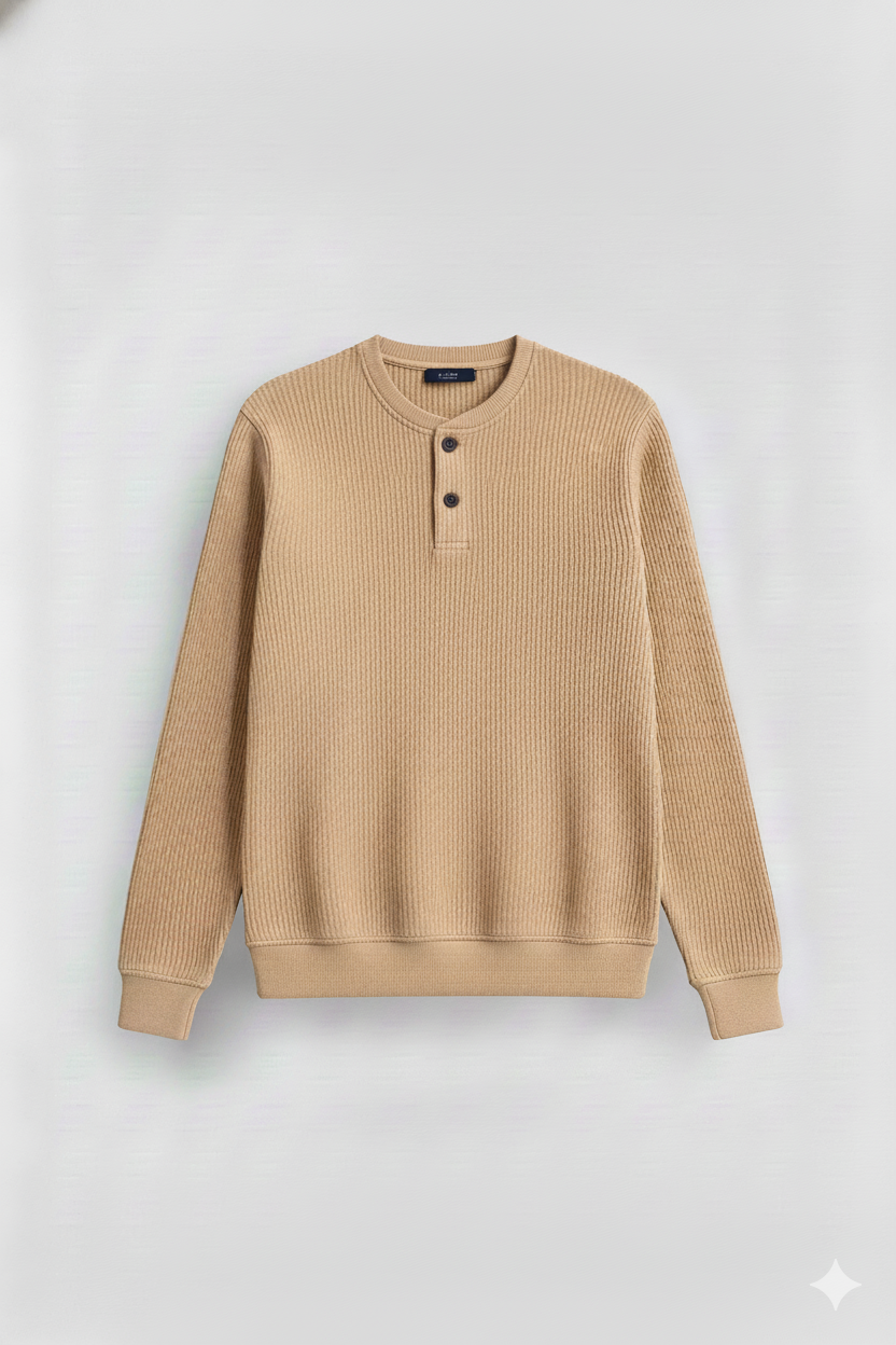 2 Pieces Waffle Knit Henley Pack (  Charcoal + Desert Sand )