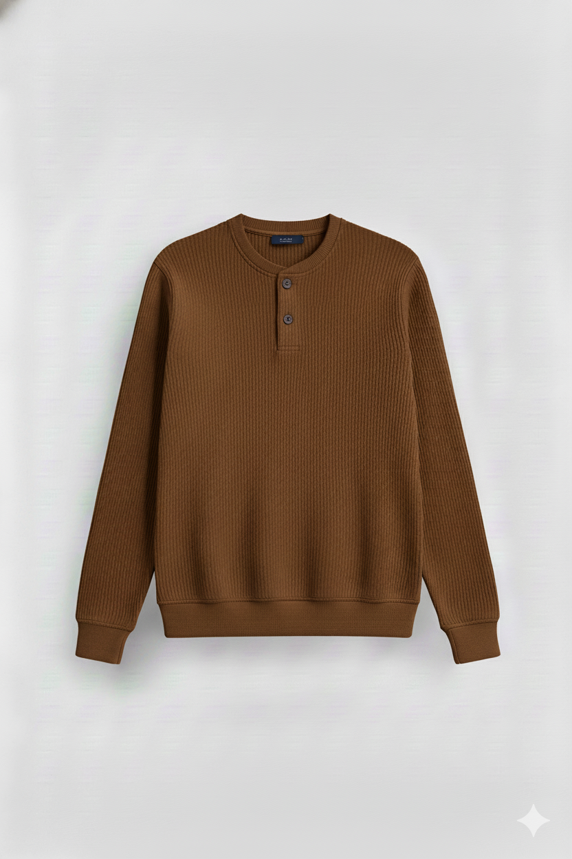 2 Pieces Waffle Knit Henley Pack ( Charcoal + Mocha )