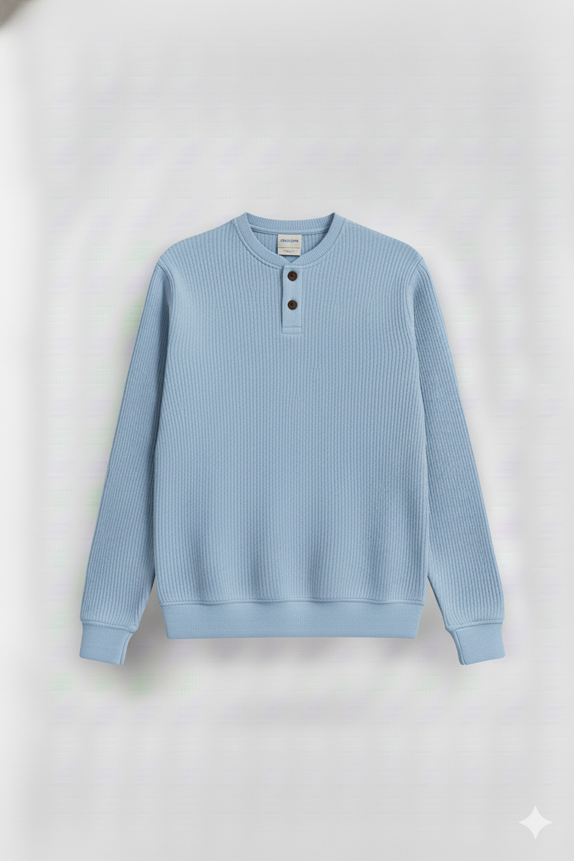 2 Pieces Waffle Knit Henley Pack ( Charcoal + Baby Blue )
