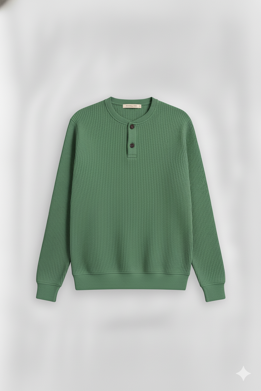 2 Pieces Waffle Knit  Henley Pack ( Charcoal + Green )