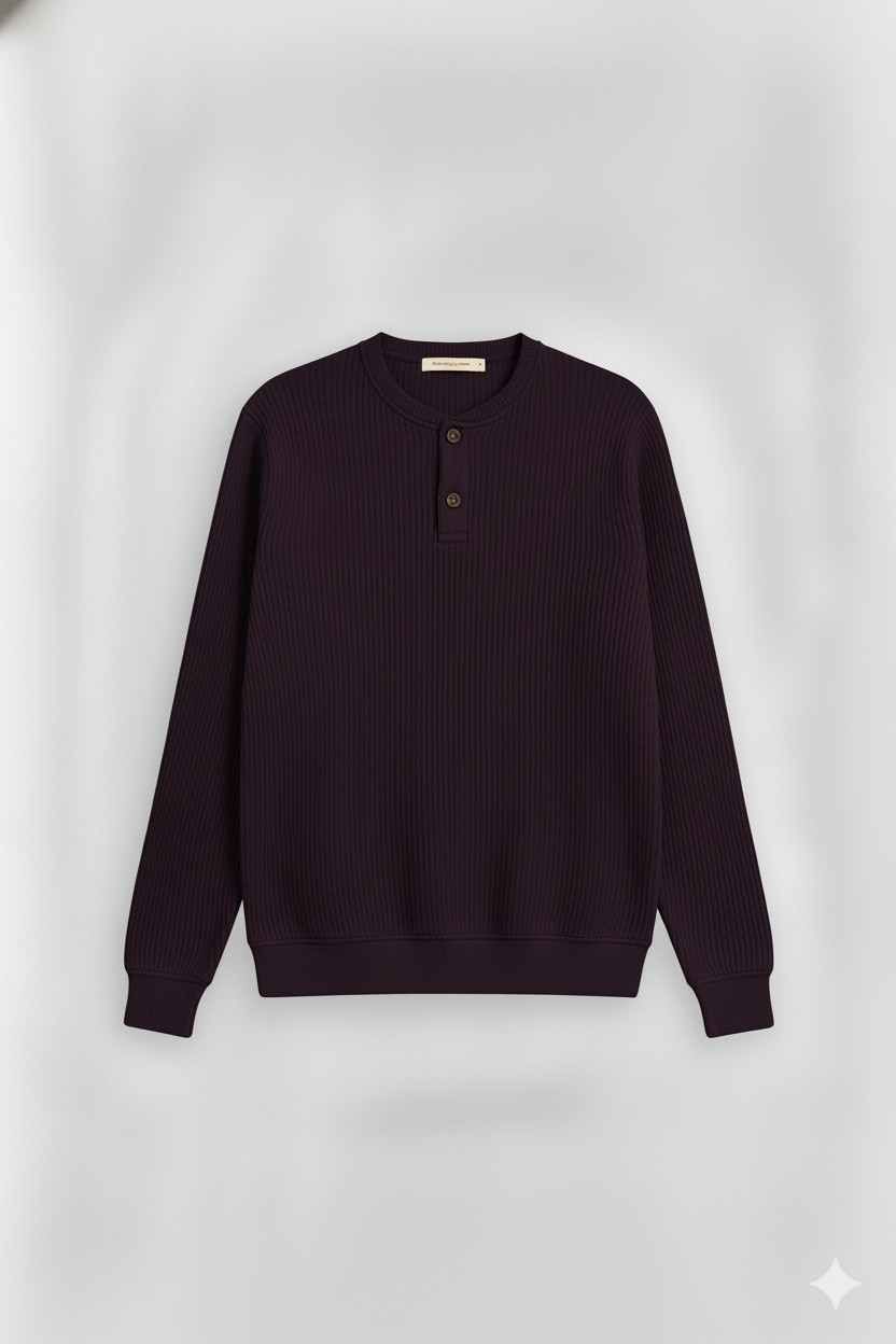 2 Pieces Waffle Knit Henley Pack (   Military Green + Midnight Plum )