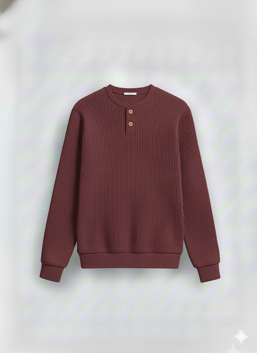 2 Pieces Waffle Knit Henley Pack ( Rust + Maroon )