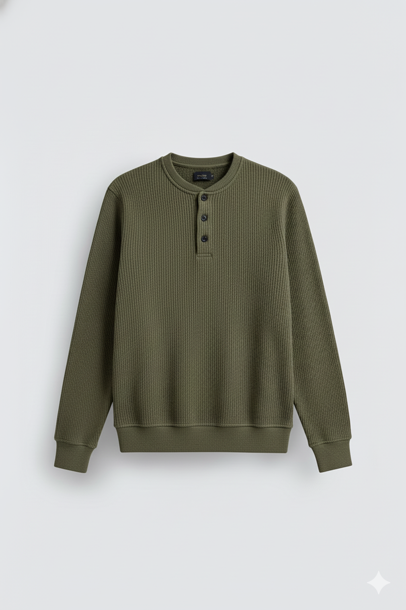 2 Pieces Waffle Knit Henley Pack ( Military Green + Forest Green )