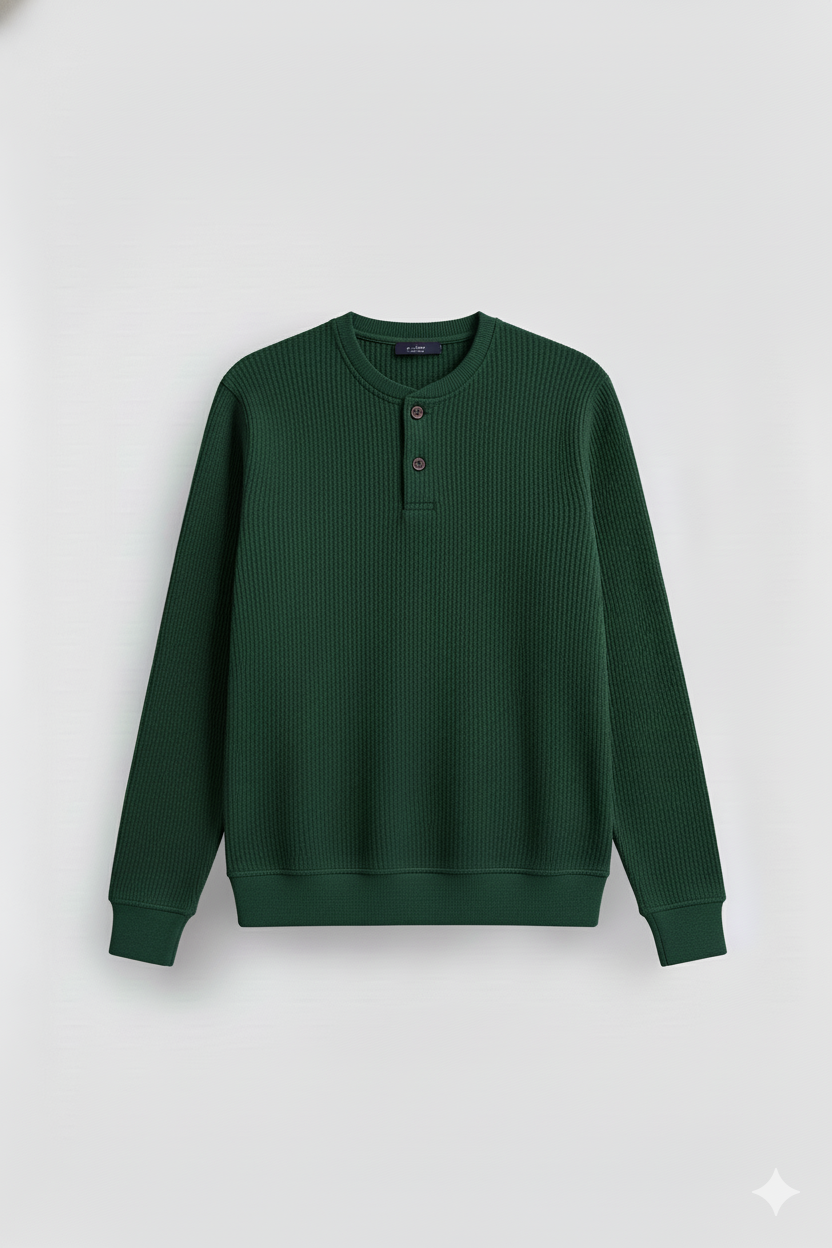 2 Pieces Waffle Knit Henley Pack ( Military Green + Forest Green )