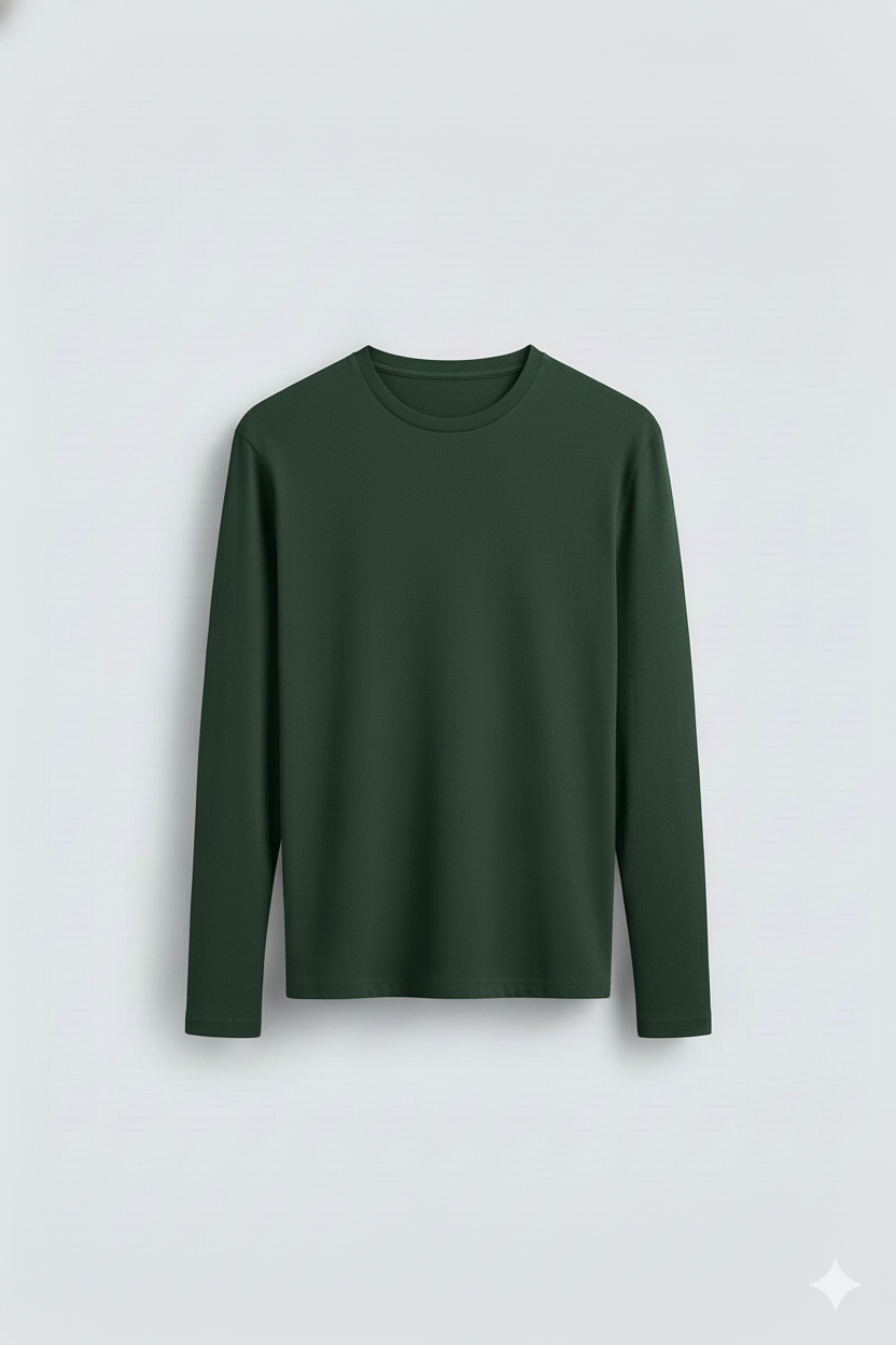 2 Pieces Full Sleeves T-Shirt ( WHITE & BOTTLE GREEN)