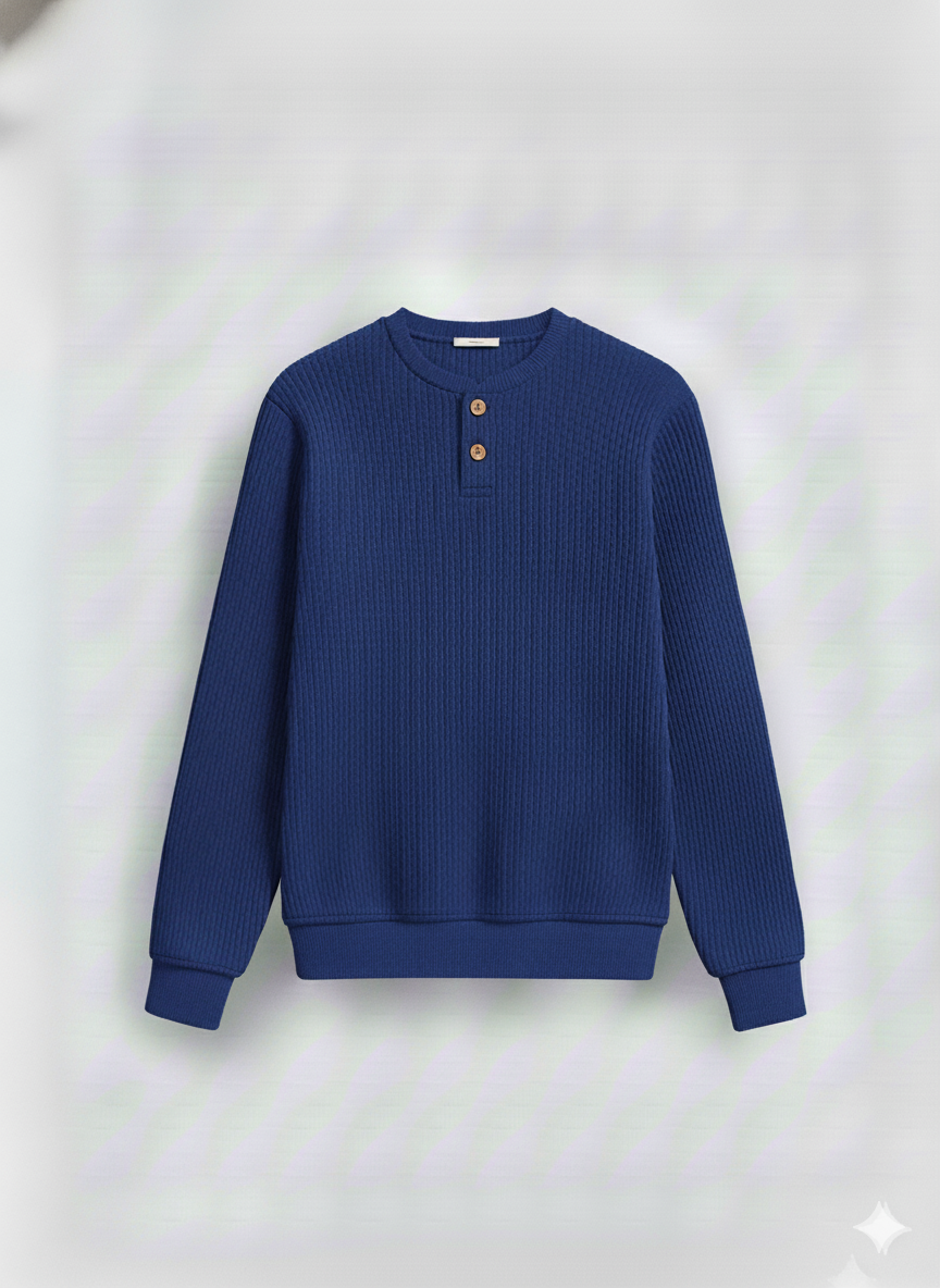 2 Pieces Waffle Knit Henley Pack (Black & Royal Blue)