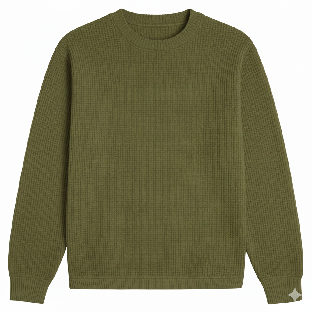 2 Pieces Waffle Knit Tees ( WHITE & OLIVE GREEN )