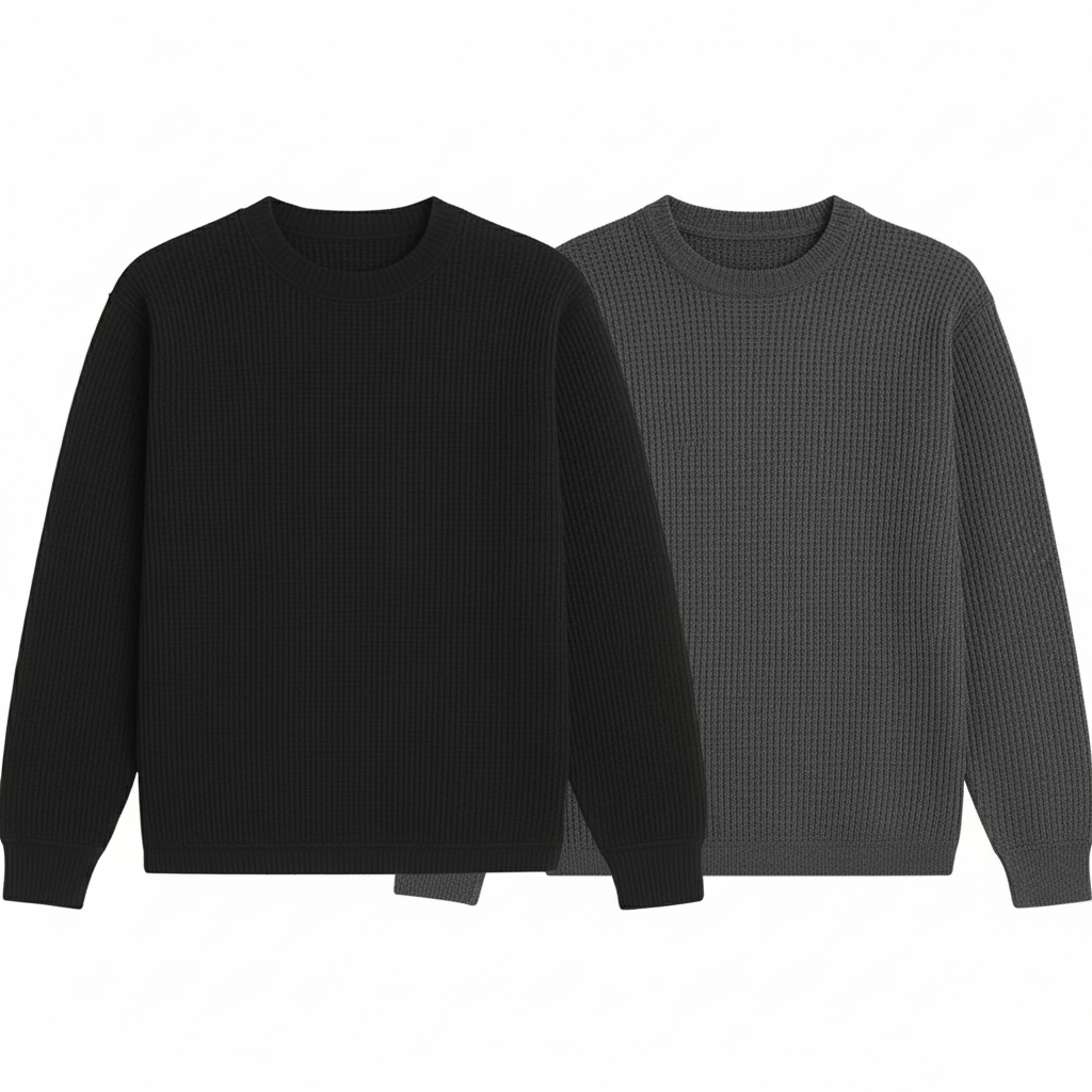 2 Pieces Waffle Knit Tees ( BLACK & TEXTURE GREY )