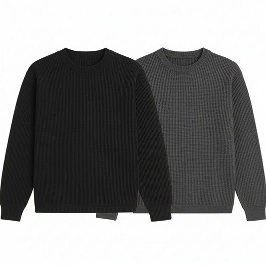 2 Pieces Waffle Knit Tees ( BLACK & TEXTURE GREY )