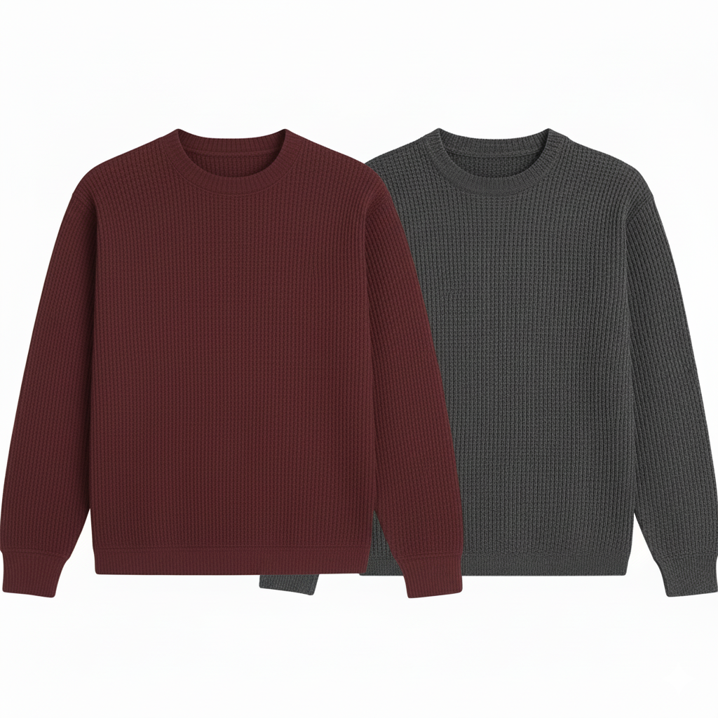 2 Pieces Waffle Knit Tees ( MAROON & DARK GRAY )