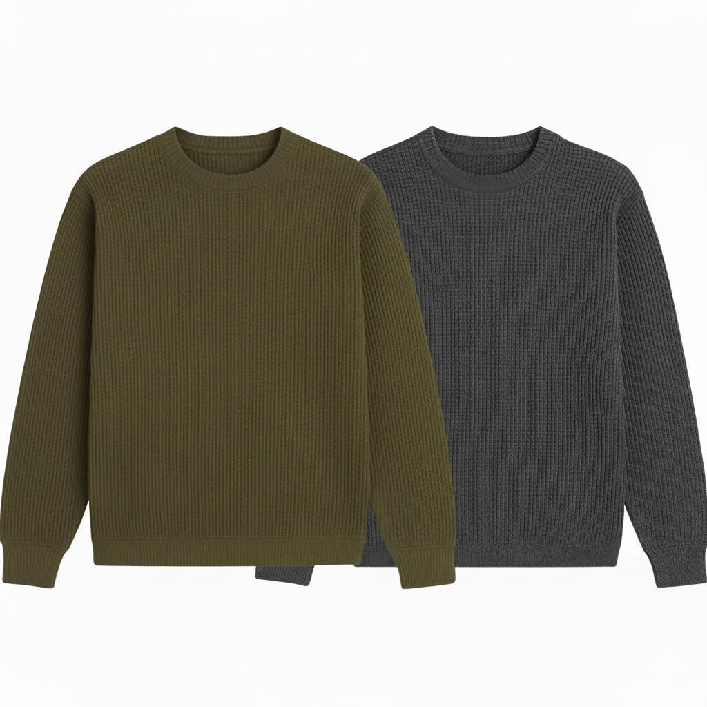 2 Pieces Waffle Knit Tees ( OLIVE GREEN & DARK GRAY )