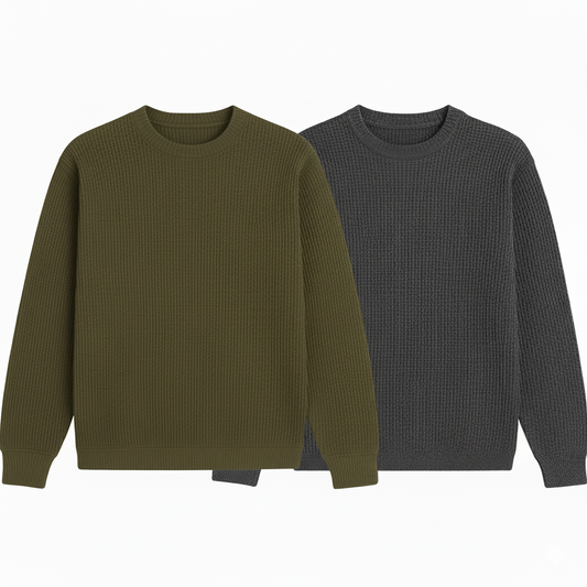 2 Pieces Waffle Knit Tees ( OLIVE GREEN & DARK GRAY )