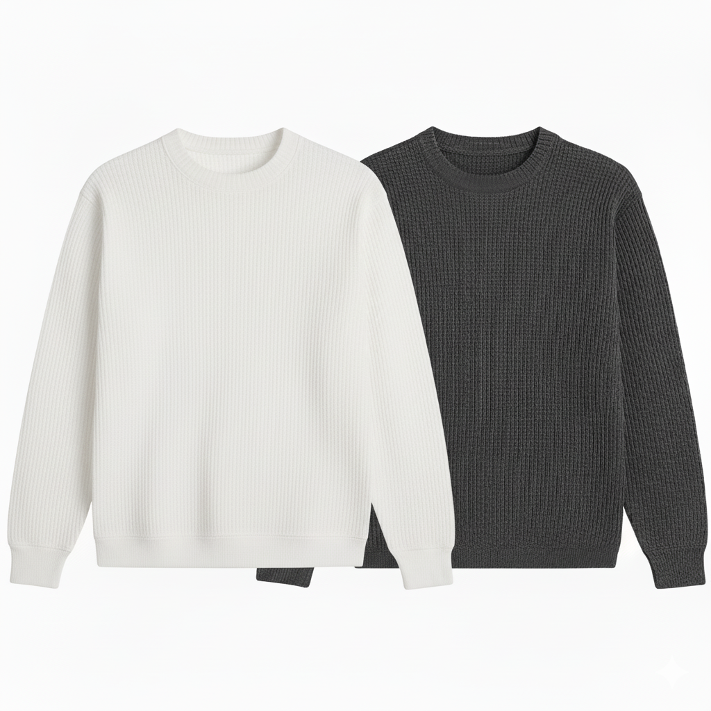 2 Pieces Waffle Knit Tees ( WHITE & DARK GRAY )