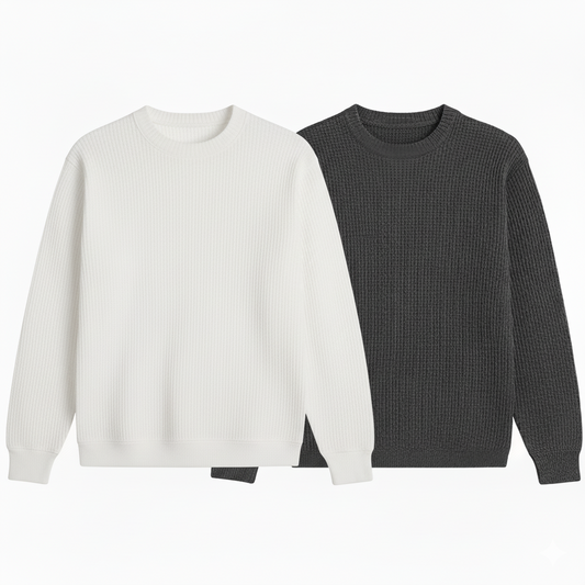 2 Pieces Waffle Knit Tees ( WHITE & DARK GRAY )