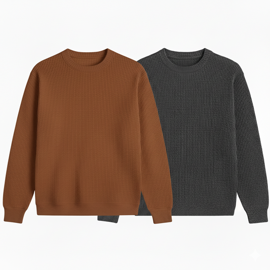 2 Pieces Waffle Knit Tees ( BROWN & DARK GRAY )
