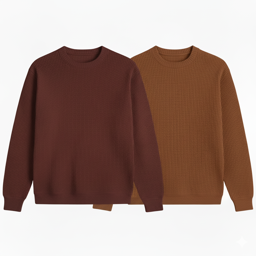 2 Pieces Waffle Knit Tees ( MAROON & BROWN )