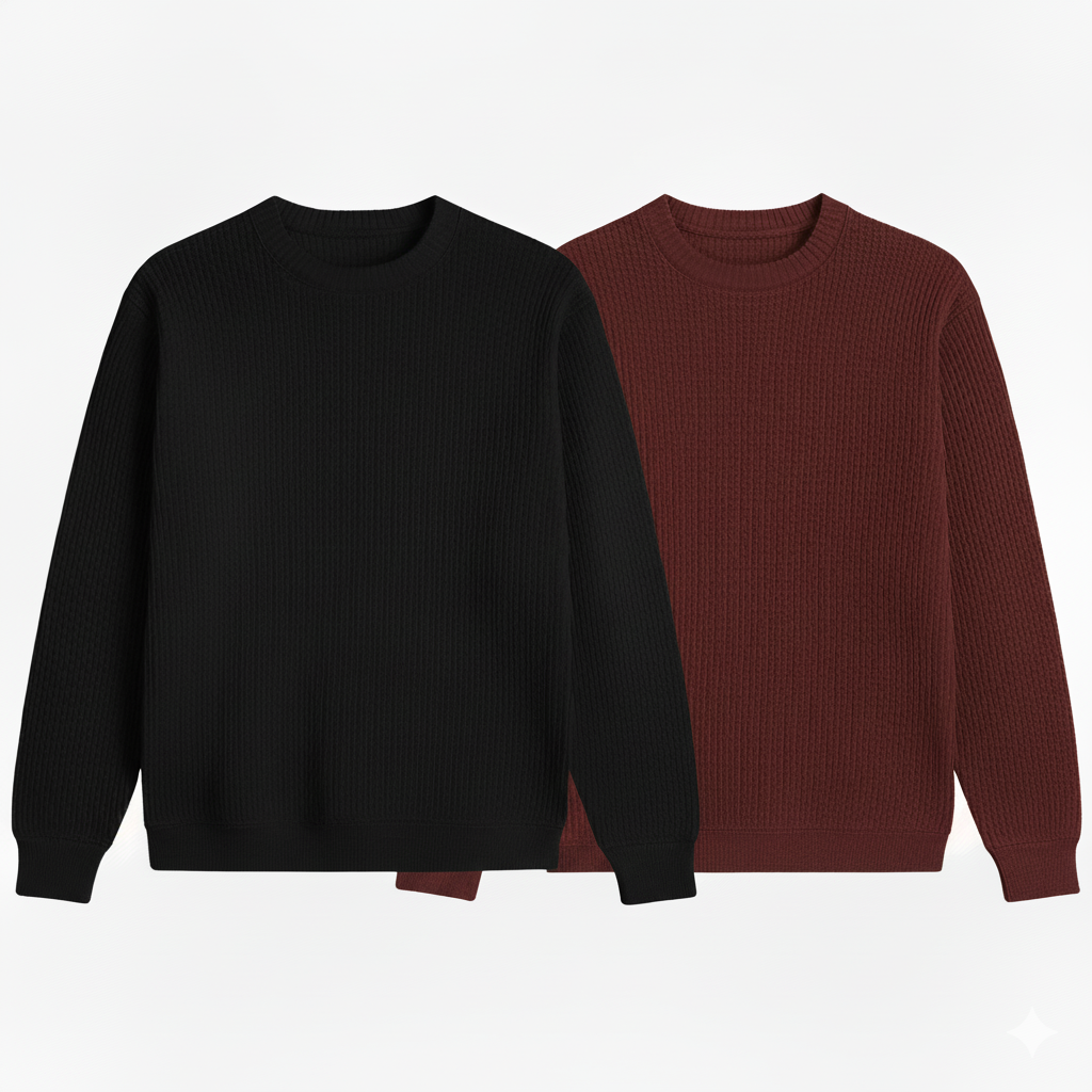 2 Pieces Waffle Knit Tees ( BLACK & BROWN )