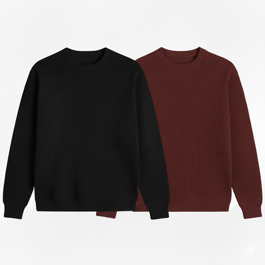 2 Pieces Waffle Knit Tees ( BLACK & BROWN )