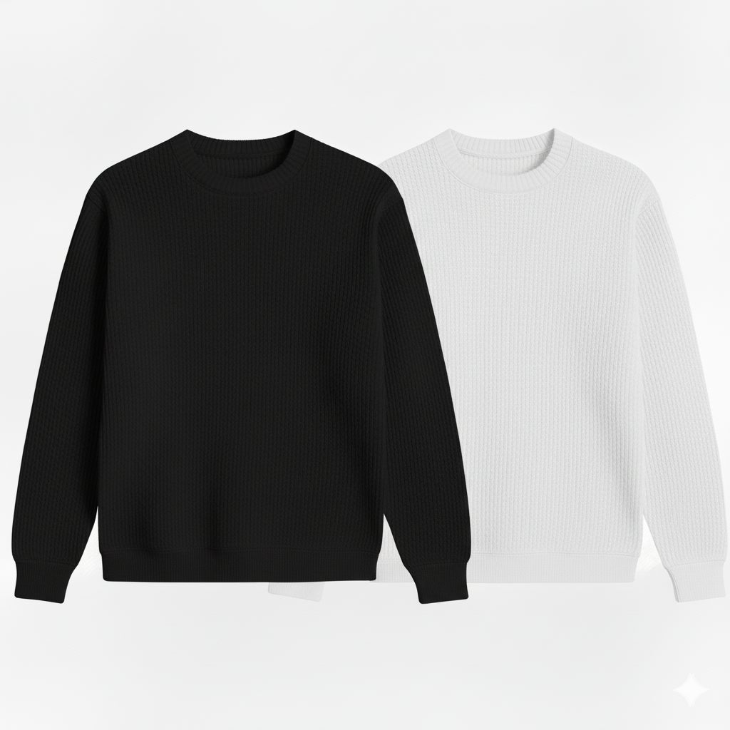 2 Pieces Waffle Knit Tees ( BLACK & WHITE )