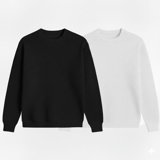 2 Pieces Waffle Knit Tees ( BLACK & WHITE )