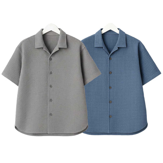 Pack of 2 Waffle Cuben Collar ( Steel Blue & Hazel Grey )